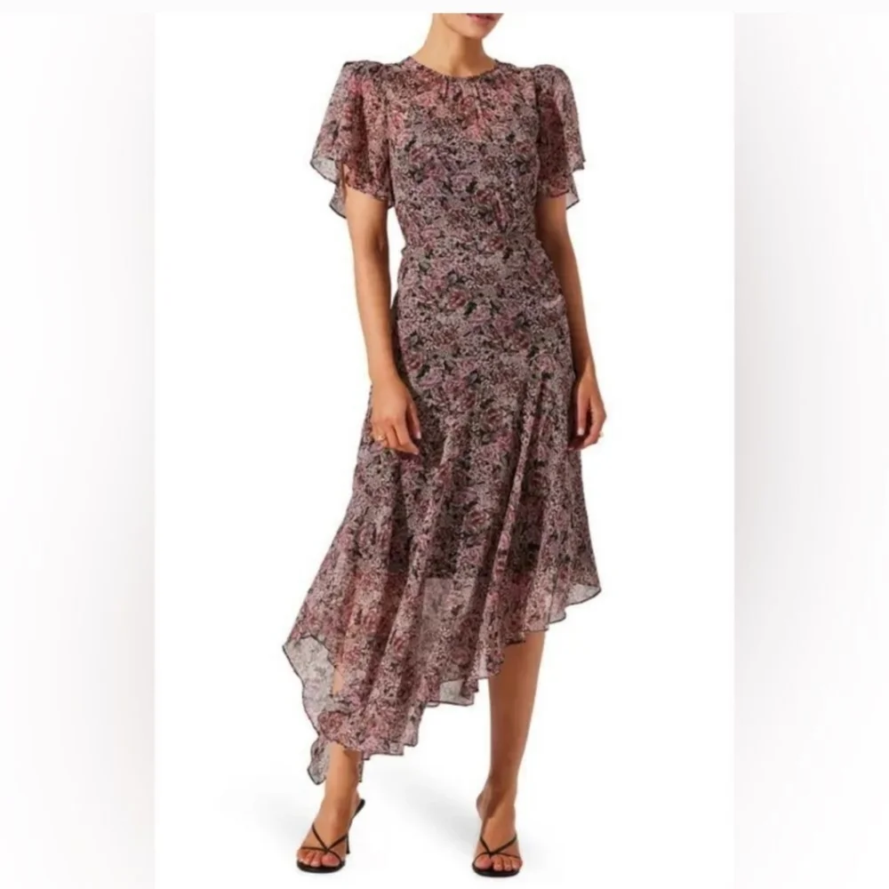 Astr the label Floral Asymmetric Woven Dress, Sz S